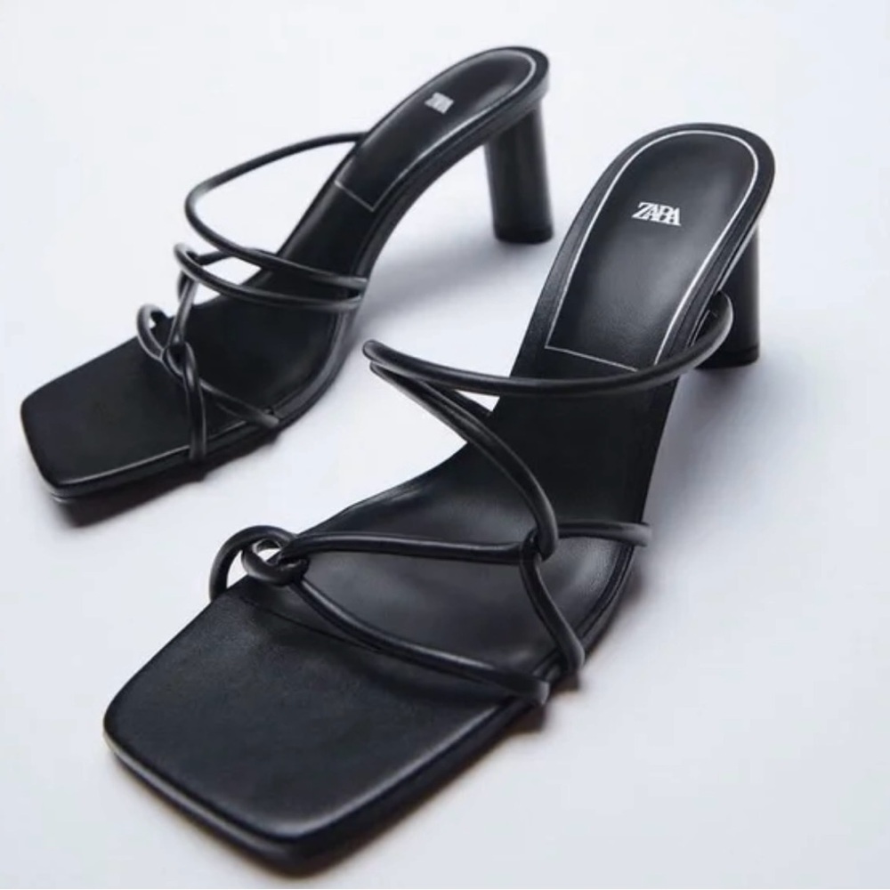Zara Black Block Heel Strappy Heels